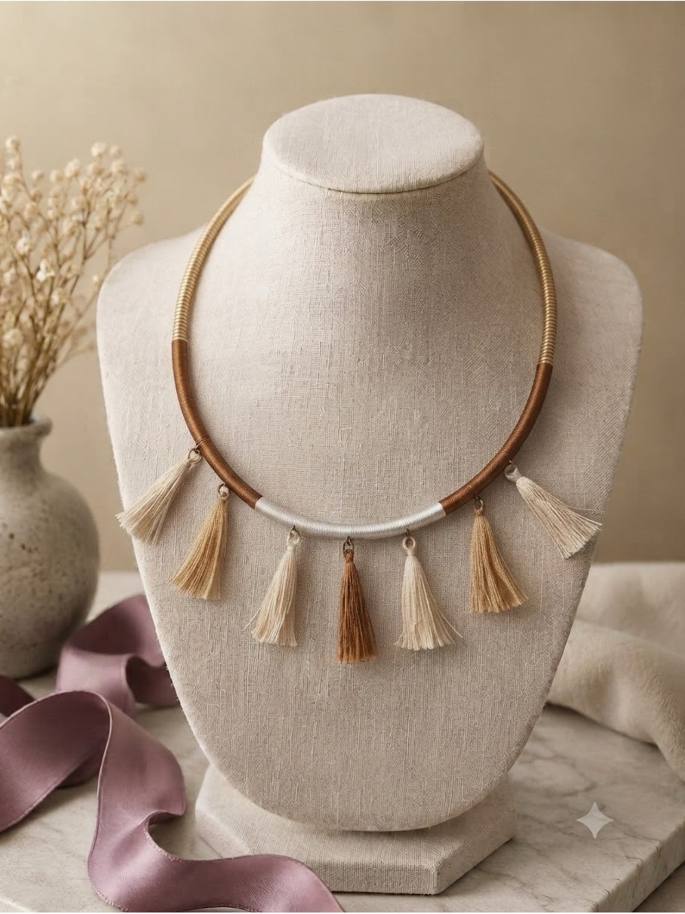 Mika Gold Tassel Choker Necklace Bohemian Statement Jewelry